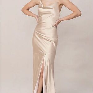 Kimora Satin Dress Revelry Gold Champagne Size 4